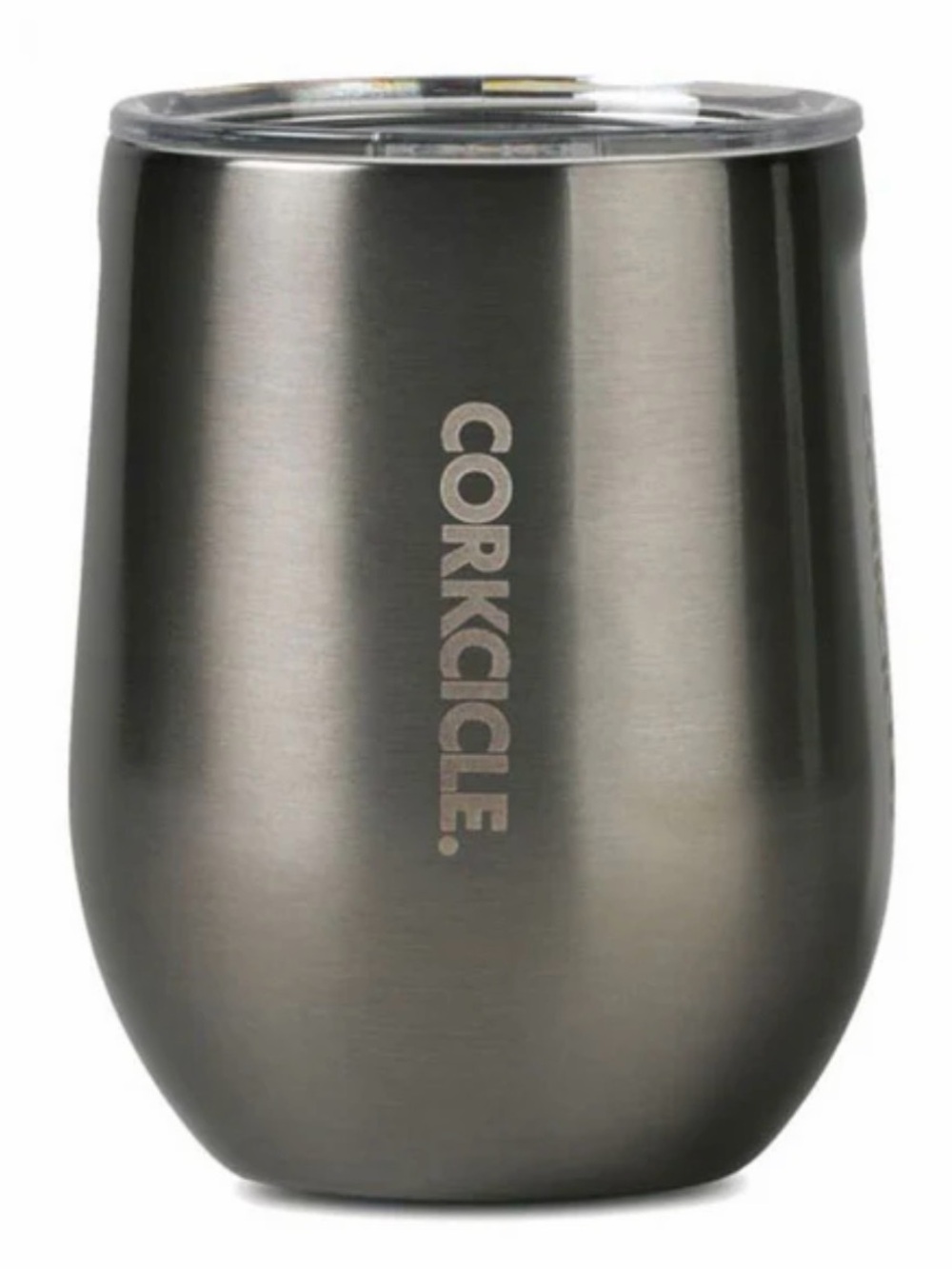 Corkcicle Gunmetal Insulated Stemless Tumbler Wine Cup with Clear Lid- 12 oz.